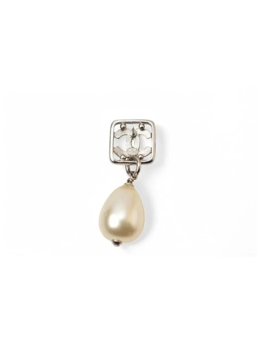 Chanel CC Motif Coco Mark Rhinestone Swing Pearl Silver White